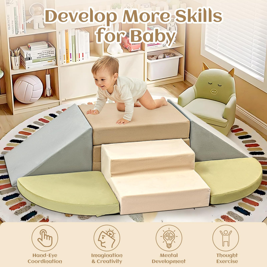 A-013,6-Piece Soft Foam Toddler Climbing Blocks, Indoor Climbing & Sliding Play Set for Baby 1-3