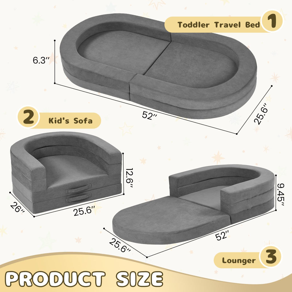 A-015,3-in-1 Foldable Travel Toddler Bed, Soft Foam Floor Lounger with Washable Cover, Star