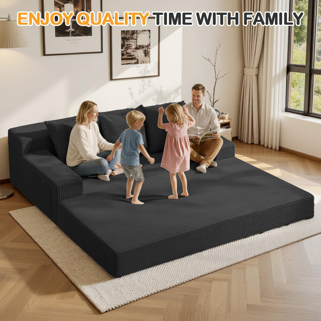 A05,Erament Convertible Corduroy Boneless Sofa Bed, Foldable Floor Futon Loveseat with 2 Pillows