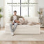 J02,5-in-1 Corduroy Convertible Sofa Bed, Full Size Boneless Loveseat with Washable Cover, Grey