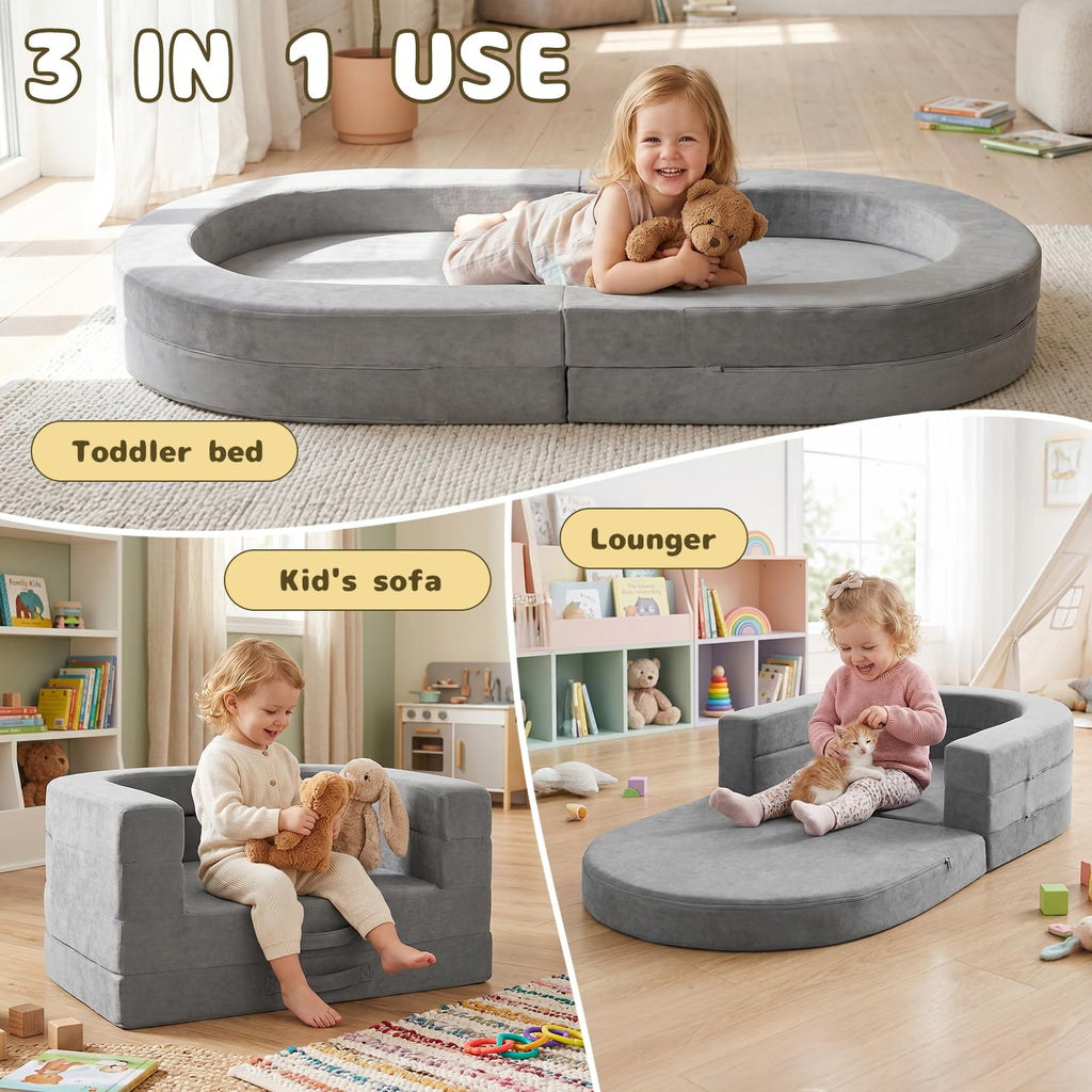 A-015,3-in-1 Foldable Travel Toddler Bed, Soft Foam Floor Lounger with Washable Cover, Star