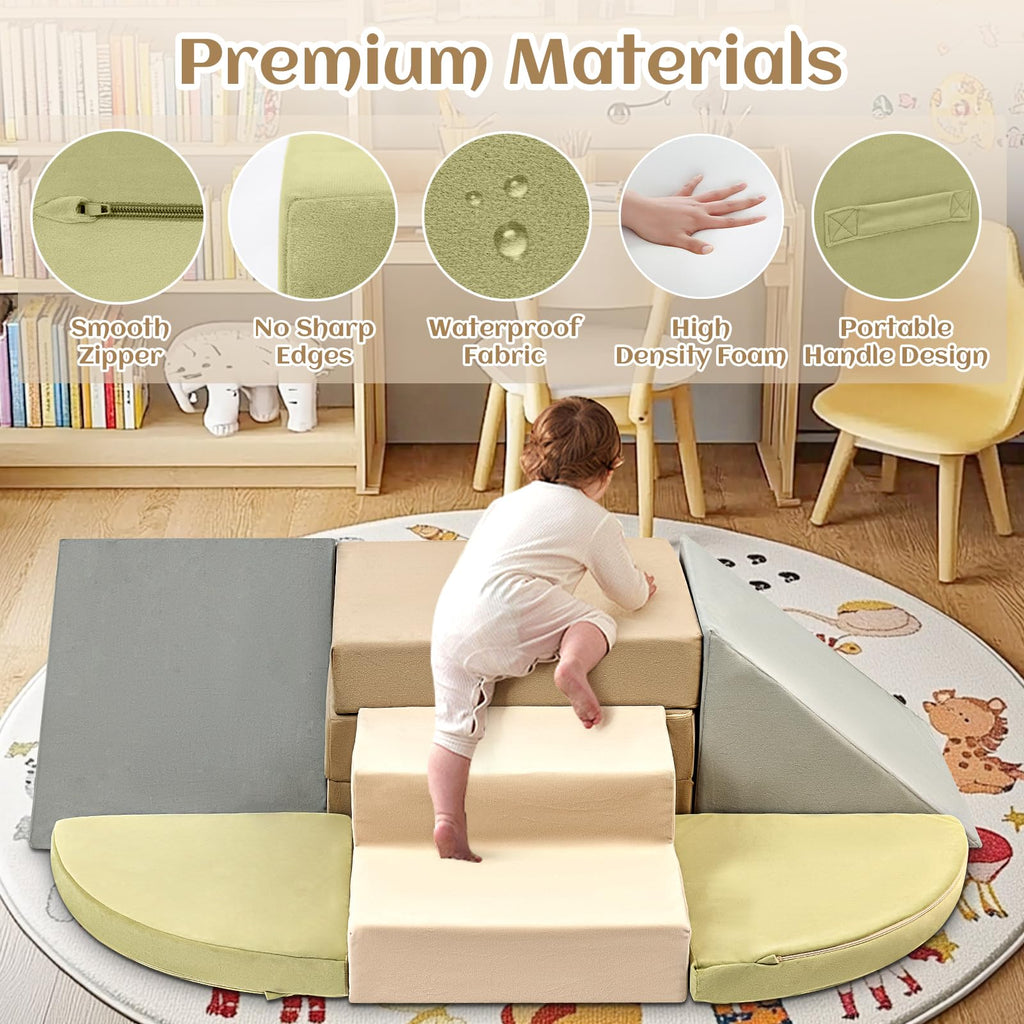 A-013,6-Piece Soft Foam Toddler Climbing Blocks, Indoor Climbing & Sliding Play Set for Baby 1-3