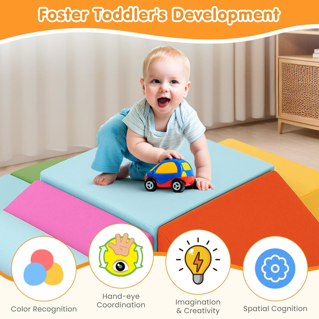 A-001,7PCS Soft Foam Climbing Blocks, Indoor Toddler Climbing Play Set for Crawling, Climbing & Sliding
