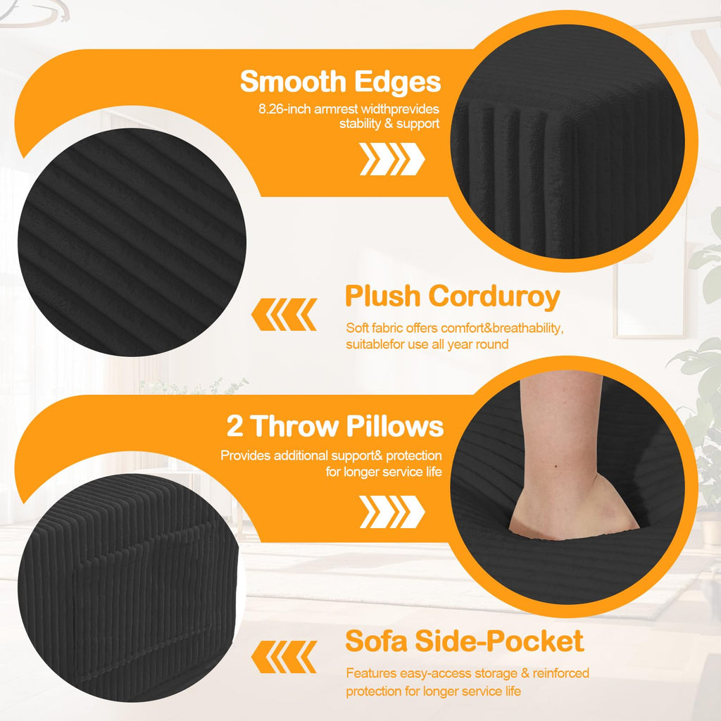 A05,Erament Convertible Corduroy Boneless Sofa Bed, Foldable Floor Futon Loveseat with 2 Pillows
