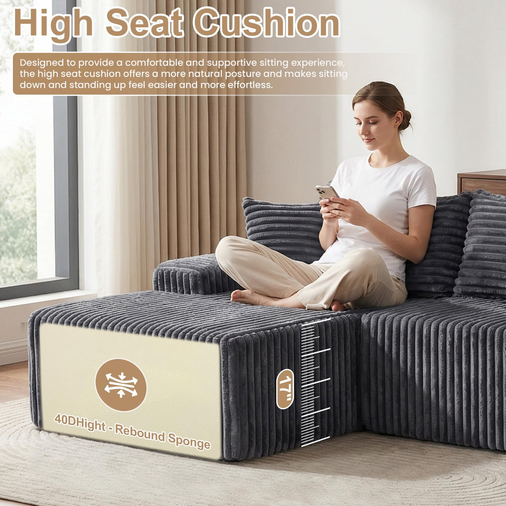 A-002,Oversized U-Shaped Corduroy Cloud Sectional Sofa, Deep Seat Boneless Modular Couch, No Assembly
