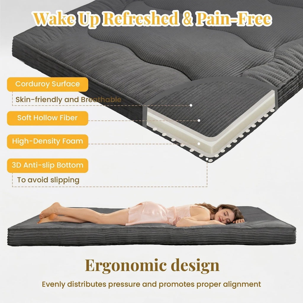 A-009,Japanese Floor Futon Mattress Twin Size, 4" Foldable Thick Tatami Sleeping Pad, Sofa Floor Cushion Bed