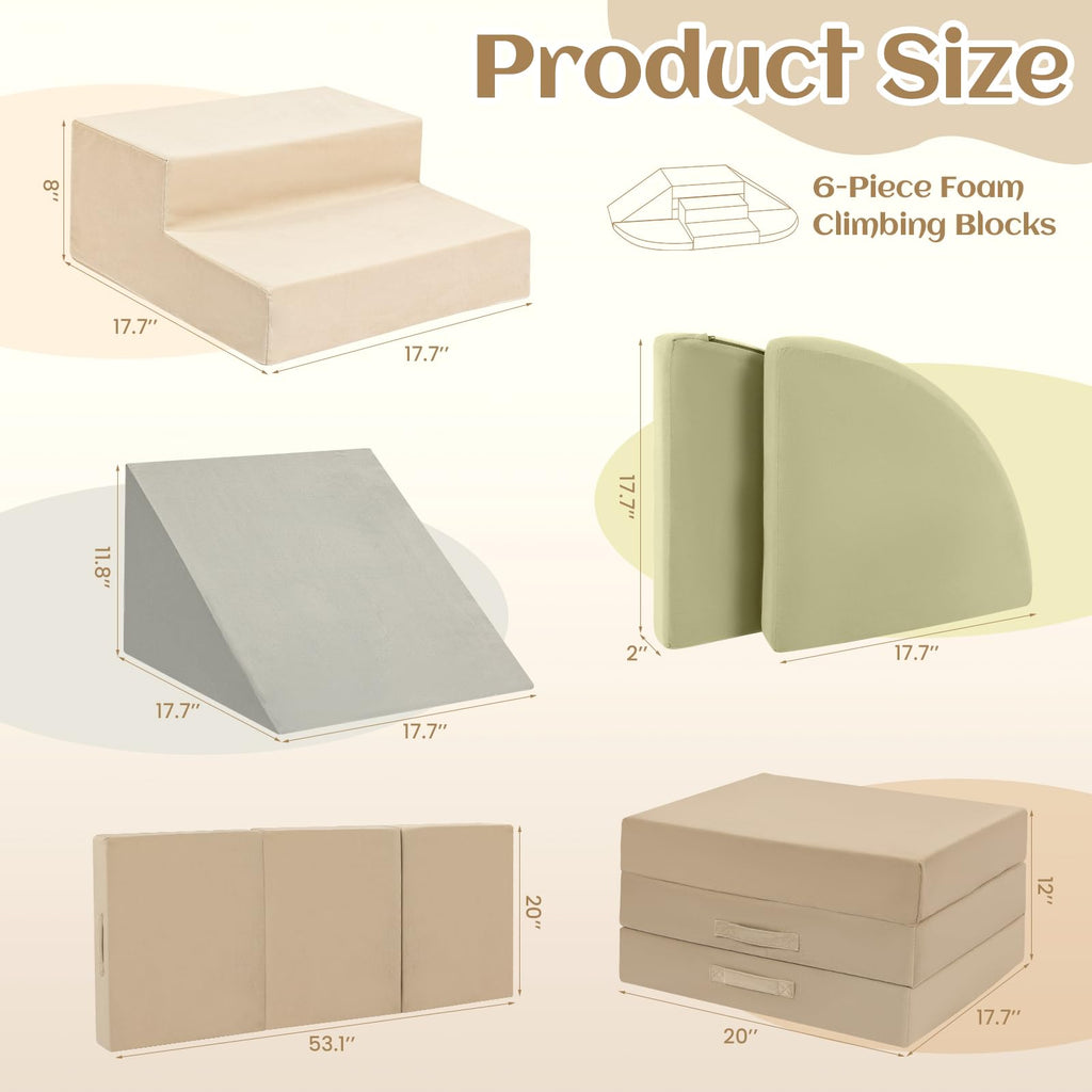 A-013,6-Piece Soft Foam Toddler Climbing Blocks, Indoor Climbing & Sliding Play Set for Baby 1-3
