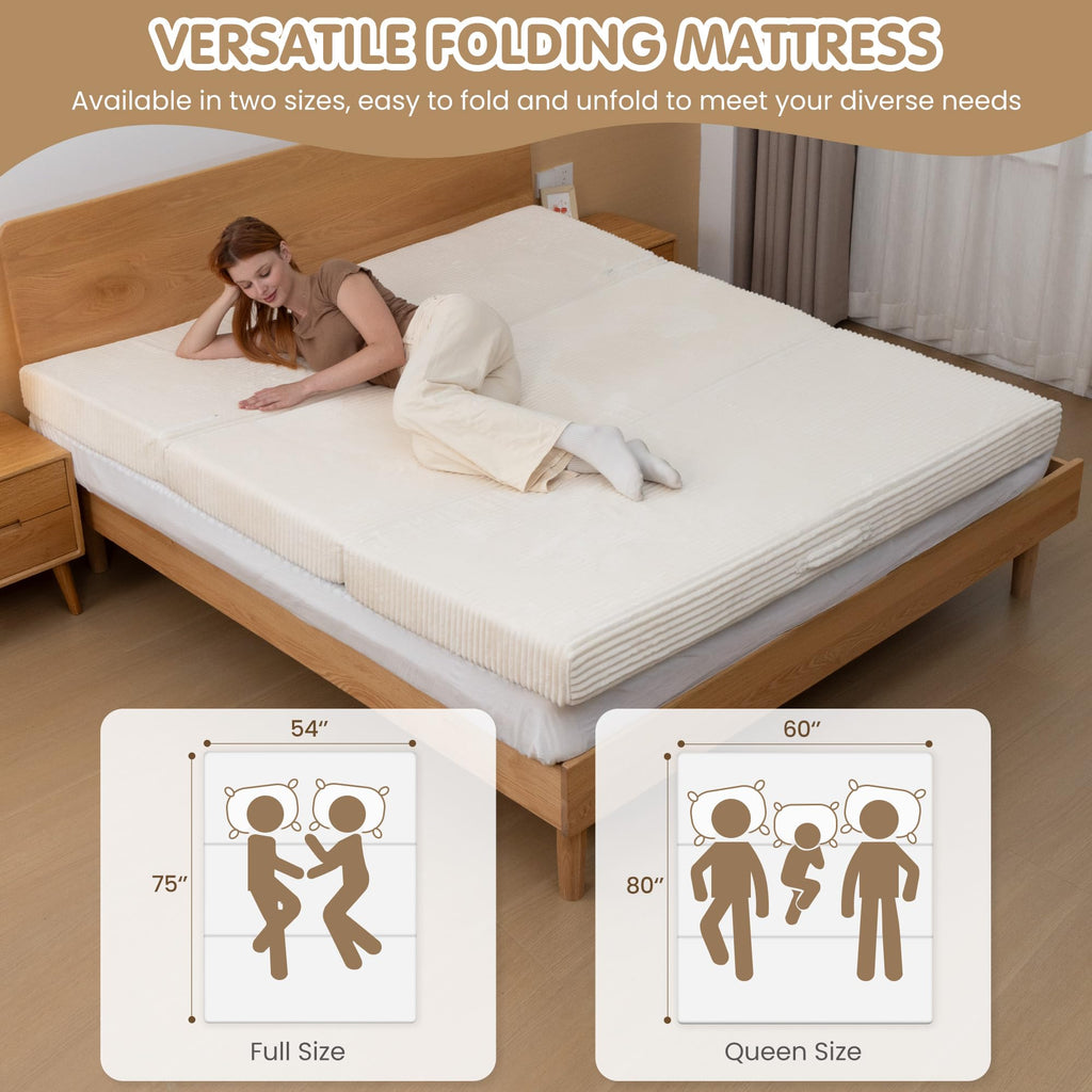 A-006,5-in-1 Convertible Folding Sofa Bed, Tri-Fold Corduroy Boneless Floor Futon with Removable L-Shaped Armrests
