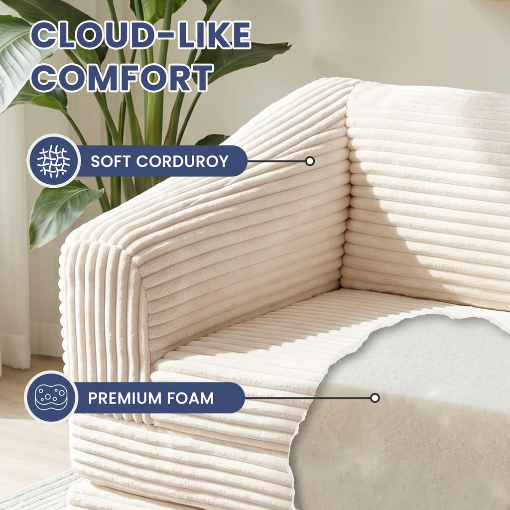 H09,70" 3-in-1 Corduroy Foldable Sofa Bed, Thick Boneless Floor Couch with Handle