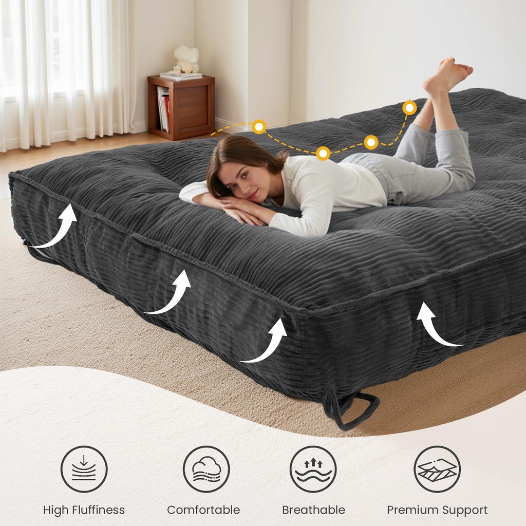 A-005,8" Twin Foldable Futon Mattress, Corduroy Floor Sofa Bed with High Resilience Foam & 2 Storage Straps