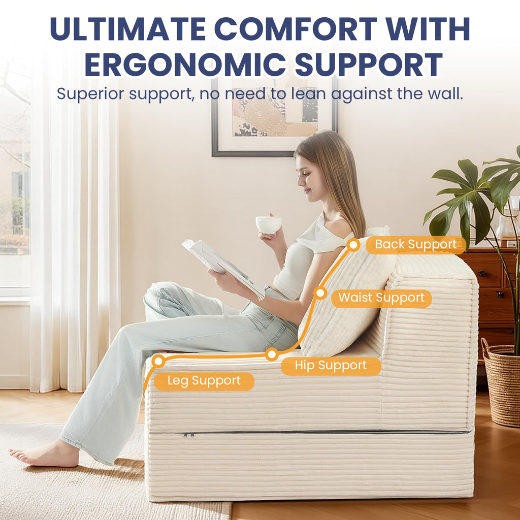 H03,Fold Out Convertible Loveseat Sofa Bed, Portable Floor Lounge with Pillow