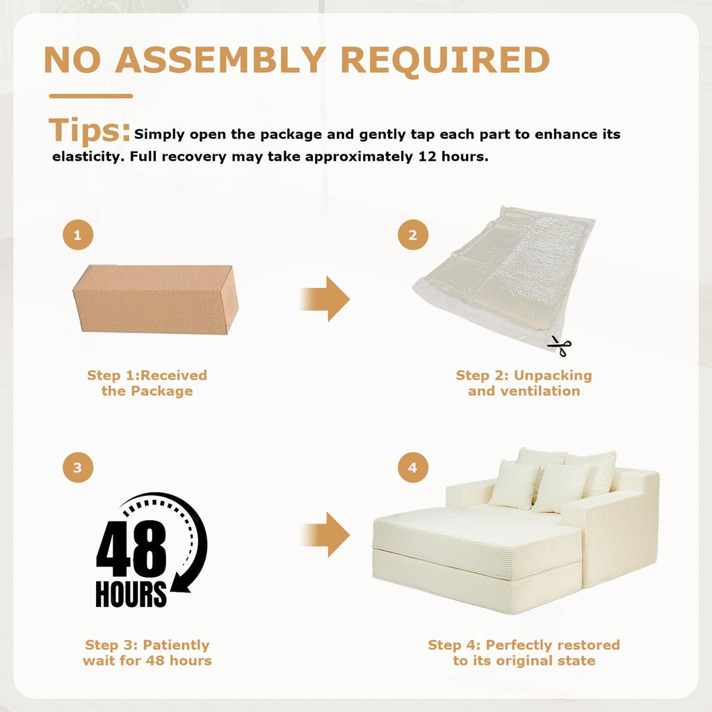 A-014,5 in 1 Corduroy Convertible Futon Sofa Bed with Ottoman, Foldable Chaise Lounge, No Assembly