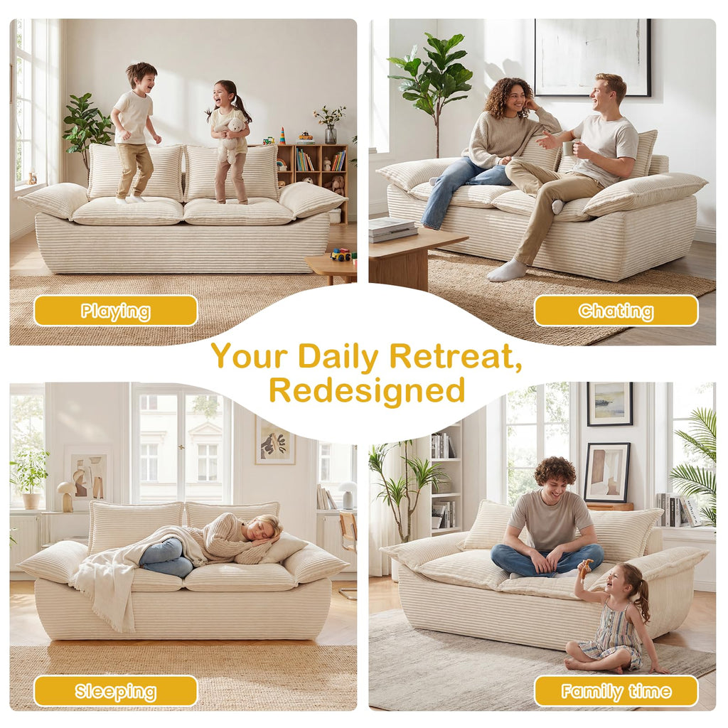 A12,56" 2-Seater Boneless Loveseat, Compressed Foam Couch with Removable Cushions and Pillows