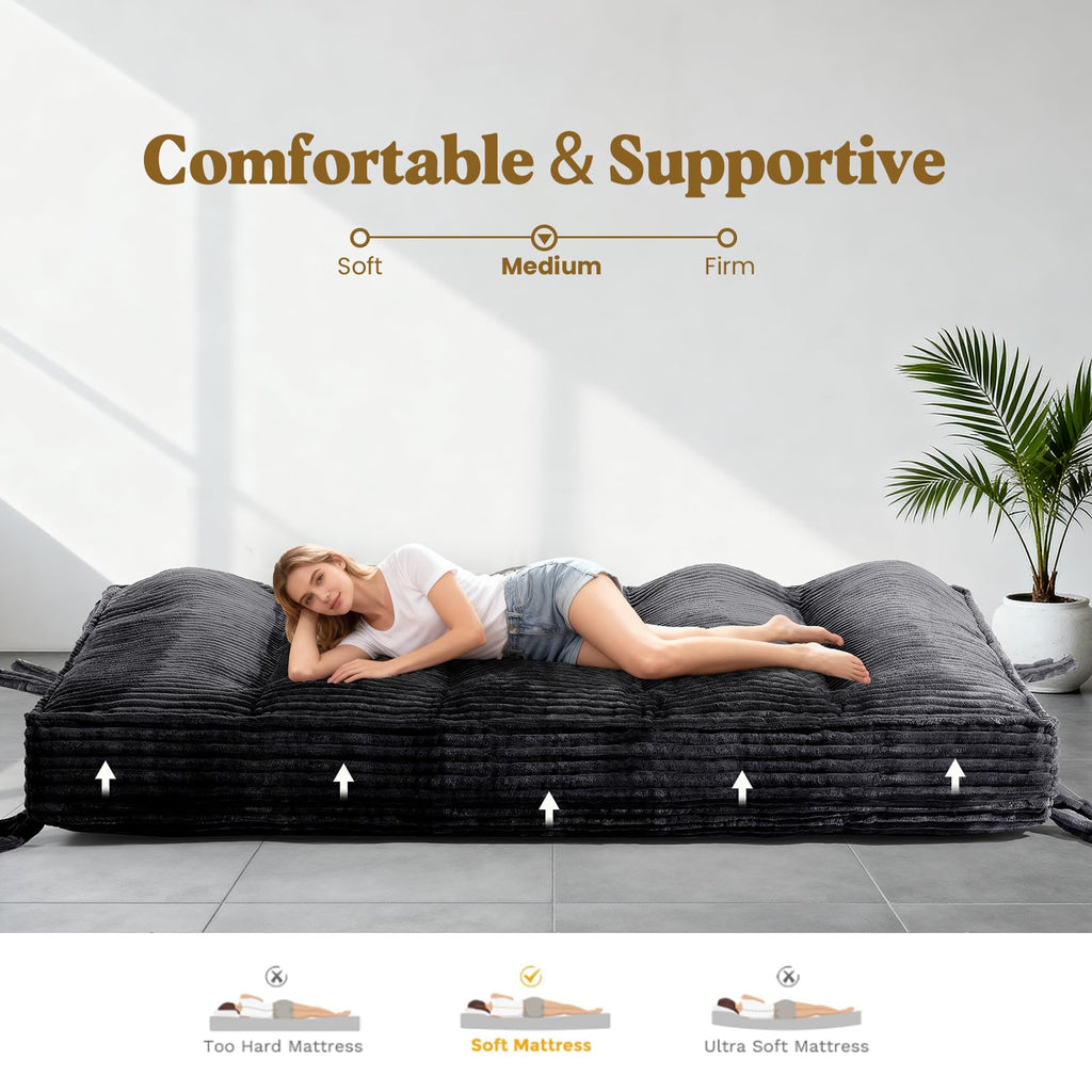 CD01-2,Full Size 10" Ultra Thick Japanese Floor Futon Mattress, Grey (Frame Not Included)