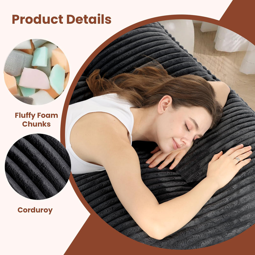 A-012,Full Size 10" Foldable Futon Mattress, Corduroy Shredded Foam Mattress with Straps, Frame Not Included