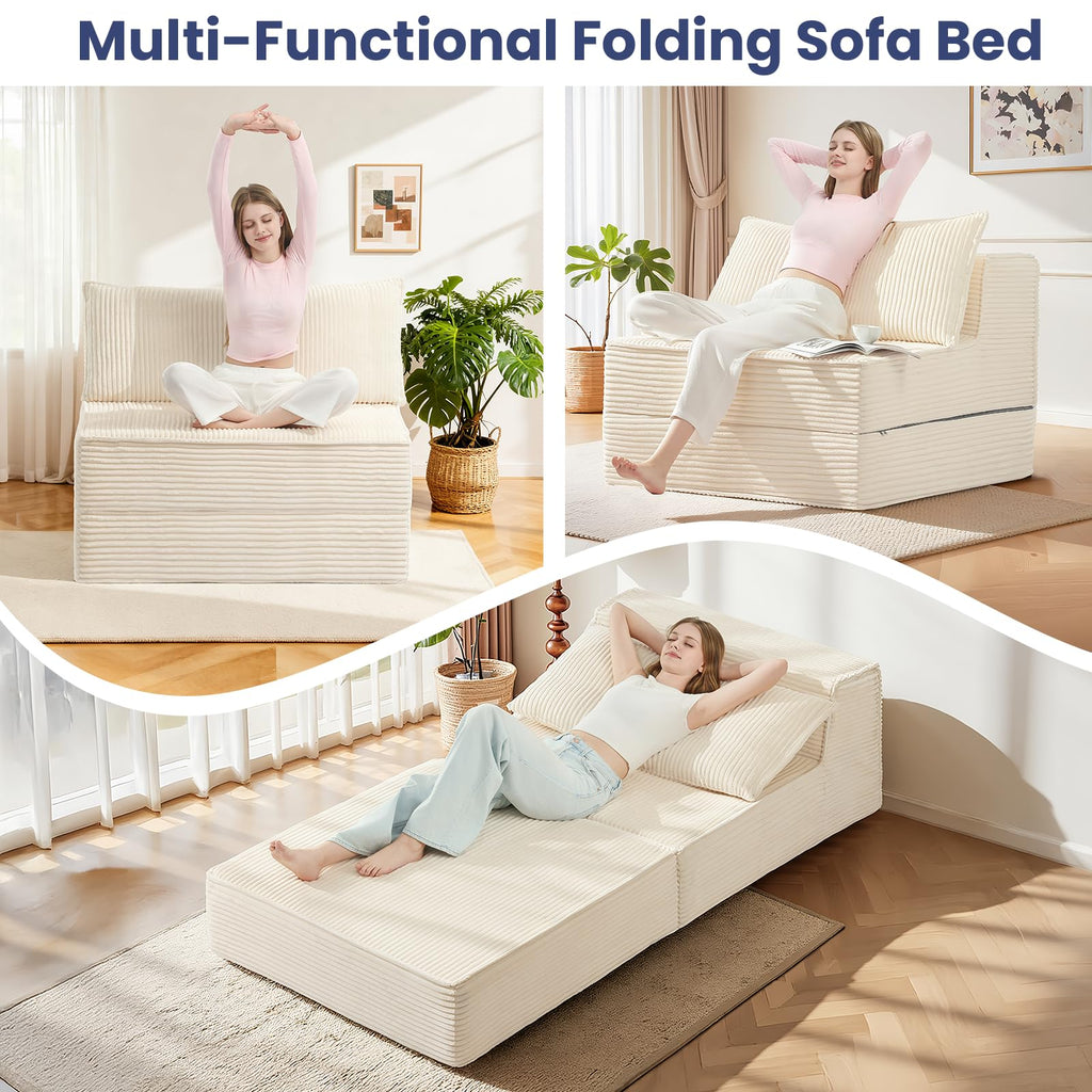 H03,Fold Out Convertible Loveseat Sofa Bed, Portable Floor Lounge with Pillow