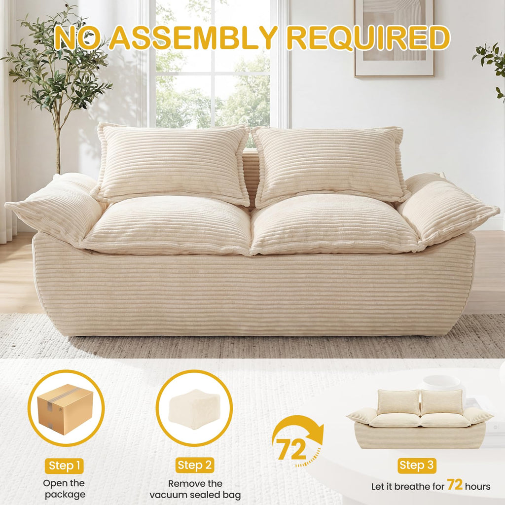 A12,56" 2-Seater Boneless Loveseat, Compressed Foam Couch with Removable Cushions and Pillows