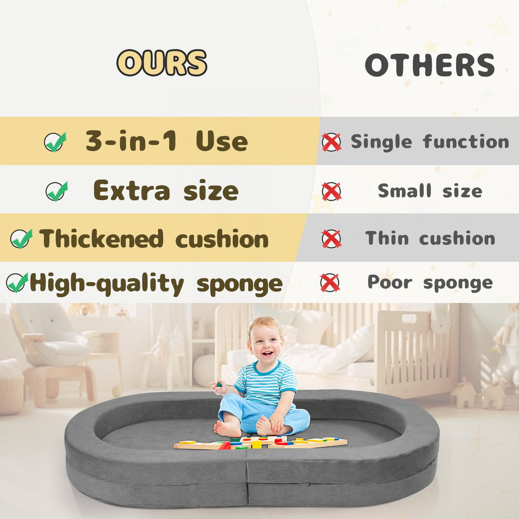 A-015,3-in-1 Foldable Travel Toddler Bed, Soft Foam Floor Lounger with Washable Cover, Star