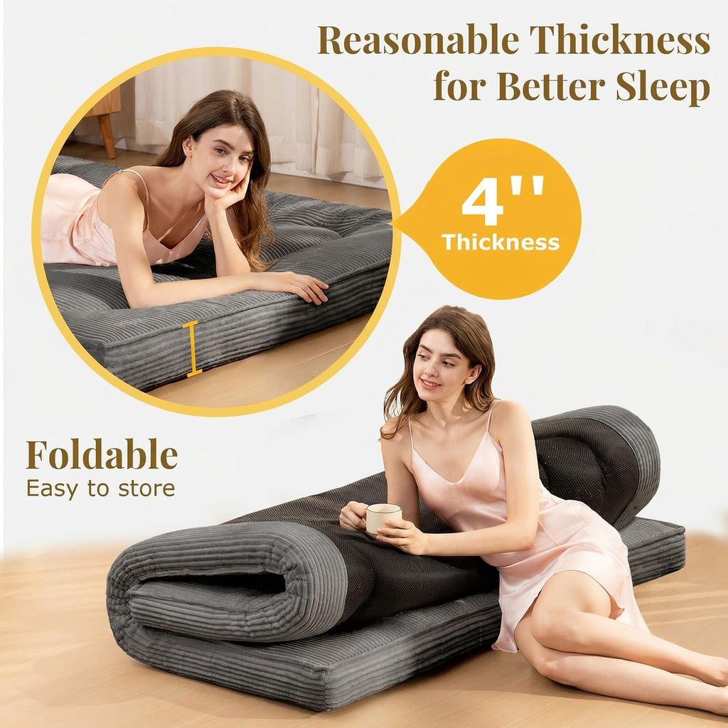 A-009,Japanese Floor Futon Mattress Twin Size, 4" Foldable Thick Tatami Sleeping Pad, Sofa Floor Cushion Bed