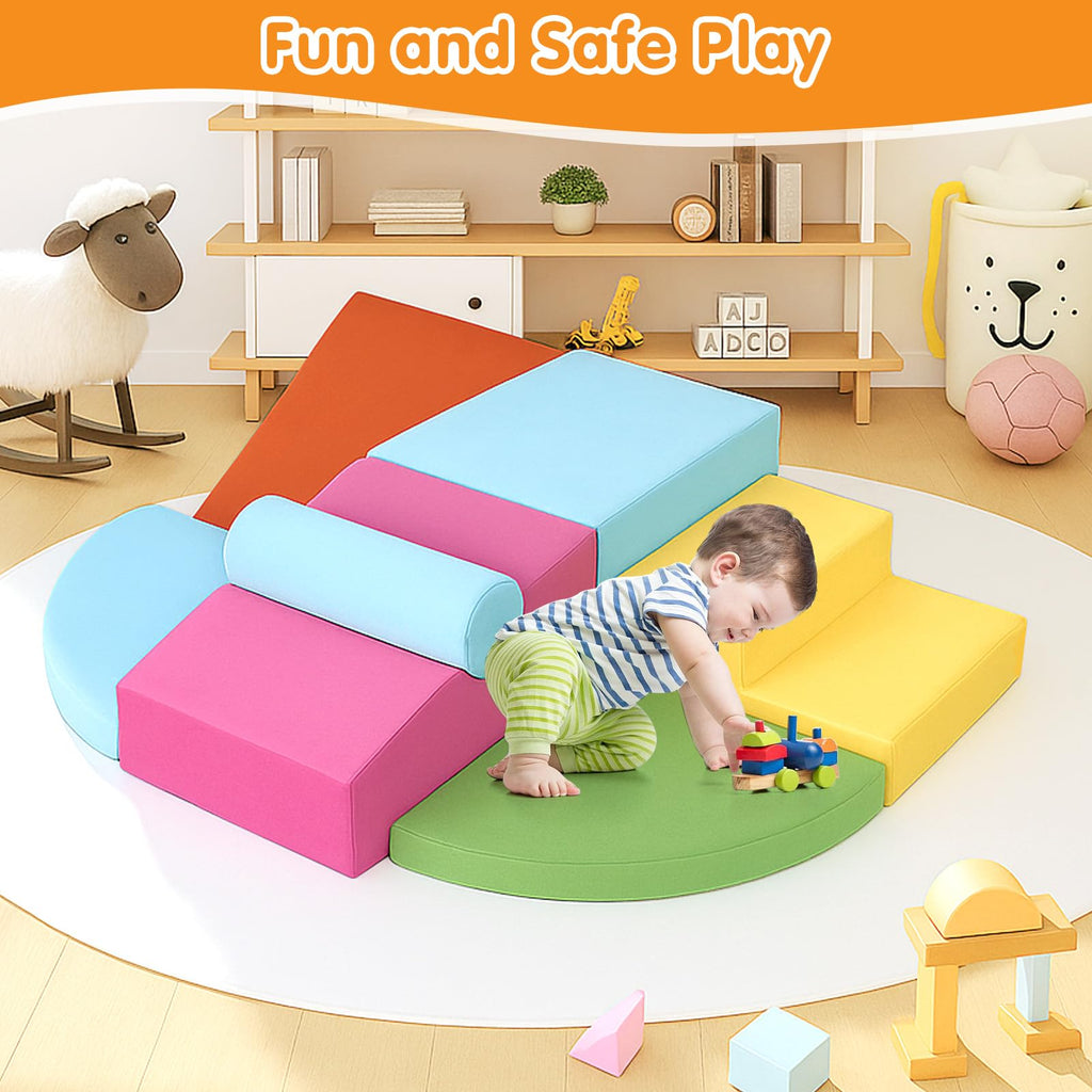 A-001,7PCS Soft Foam Climbing Blocks, Indoor Toddler Climbing Play Set for Crawling, Climbing & Sliding