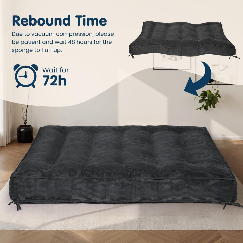A-005,8" Twin Foldable Futon Mattress, Corduroy Floor Sofa Bed with High Resilience Foam & 2 Storage Straps