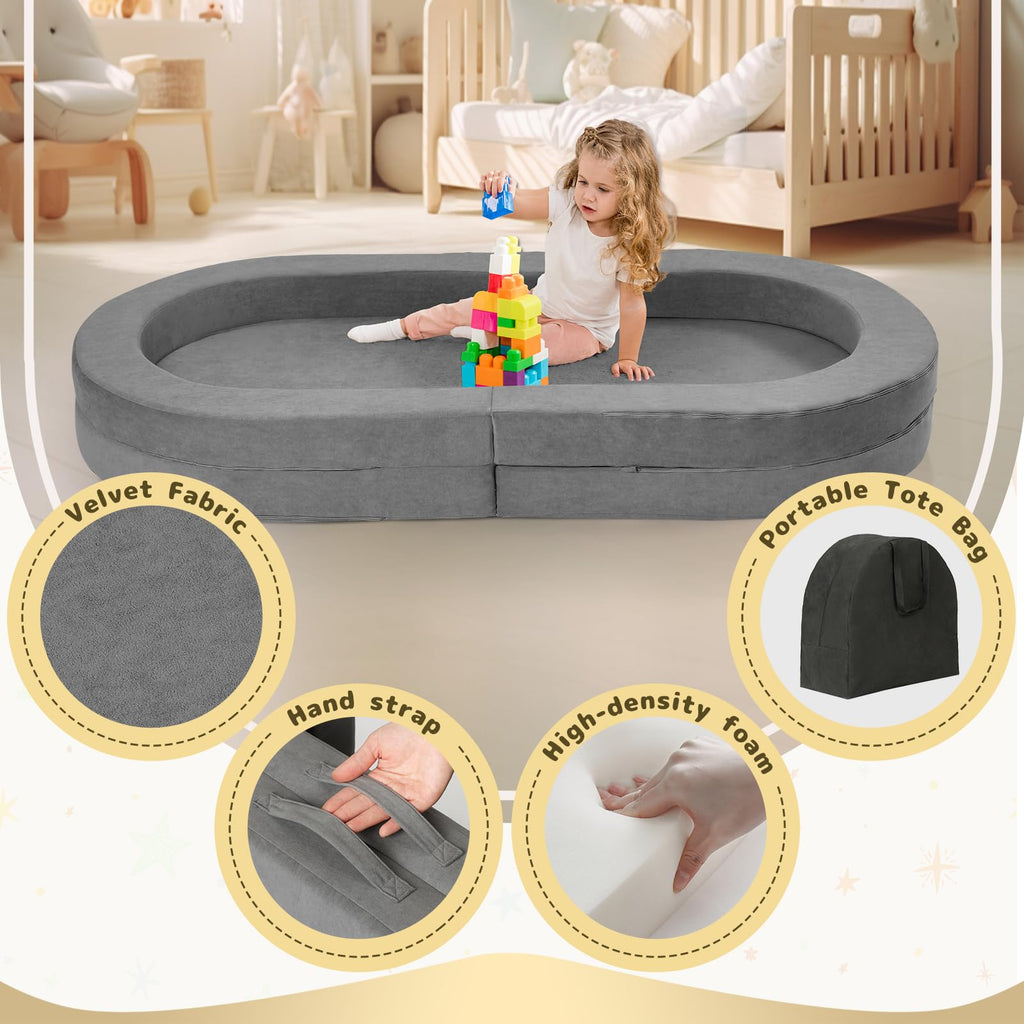 A-015,3-in-1 Foldable Travel Toddler Bed, Soft Foam Floor Lounger with Washable Cover, Star
