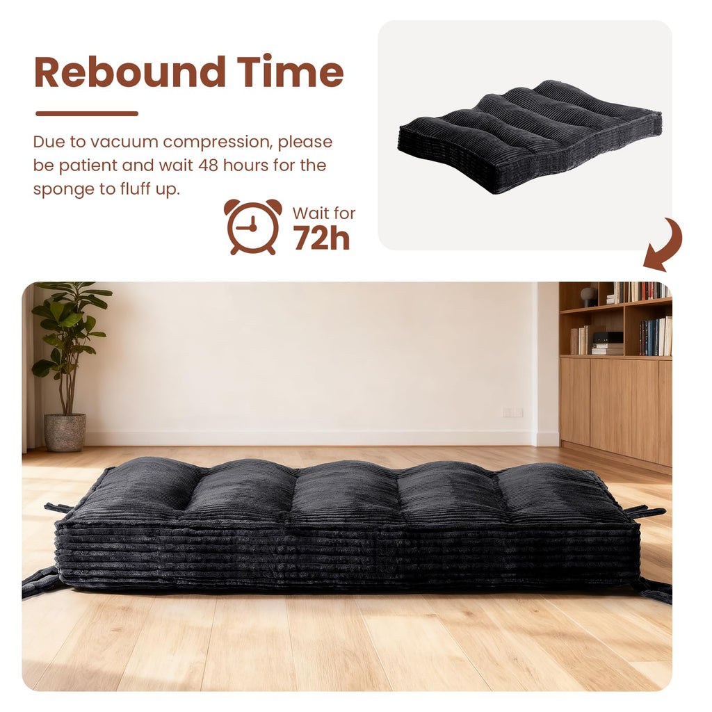 A-012,Full Size 10" Foldable Futon Mattress, Corduroy Shredded Foam Mattress with Straps, Frame Not Included