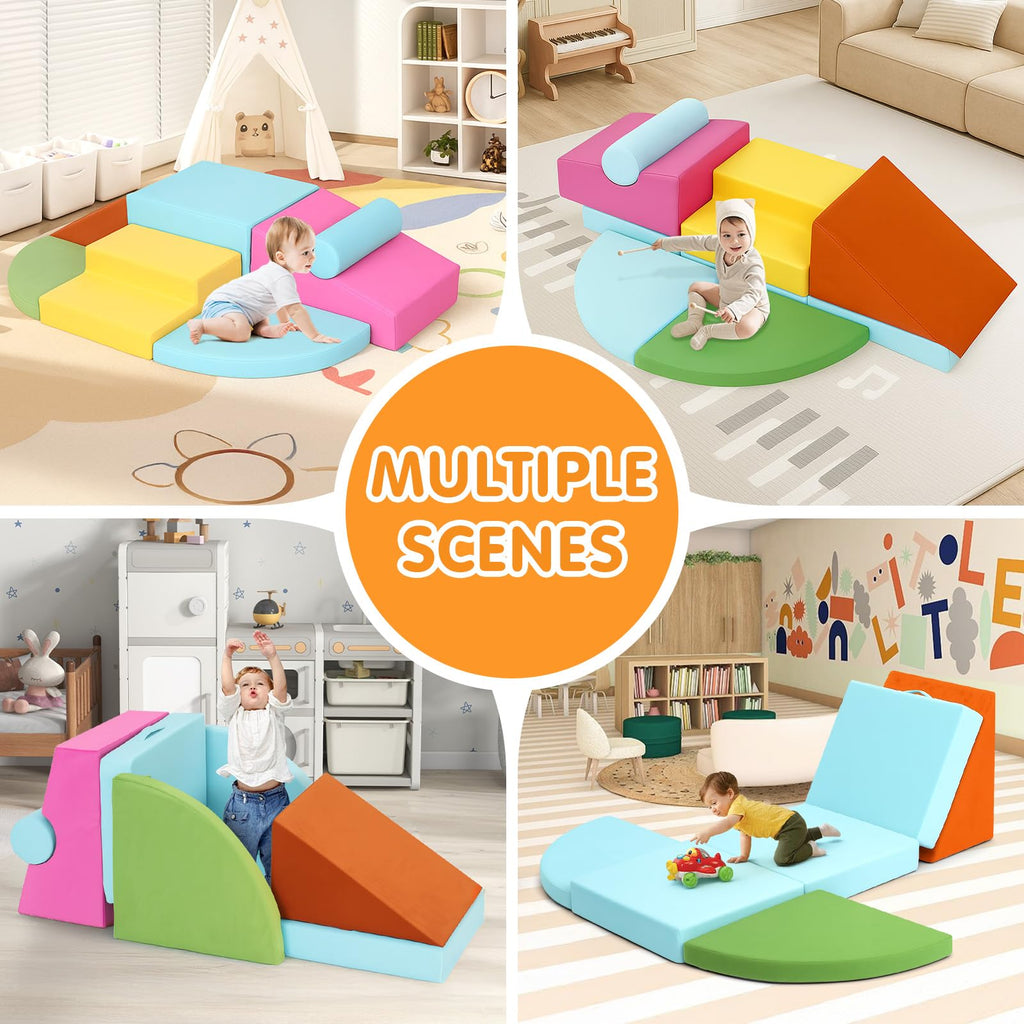 A-001,7PCS Soft Foam Climbing Blocks, Indoor Toddler Climbing Play Set for Crawling, Climbing & Sliding