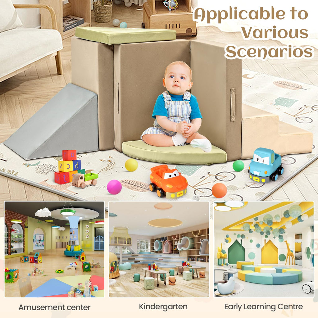 A-013,6-Piece Soft Foam Toddler Climbing Blocks, Indoor Climbing & Sliding Play Set for Baby 1-3