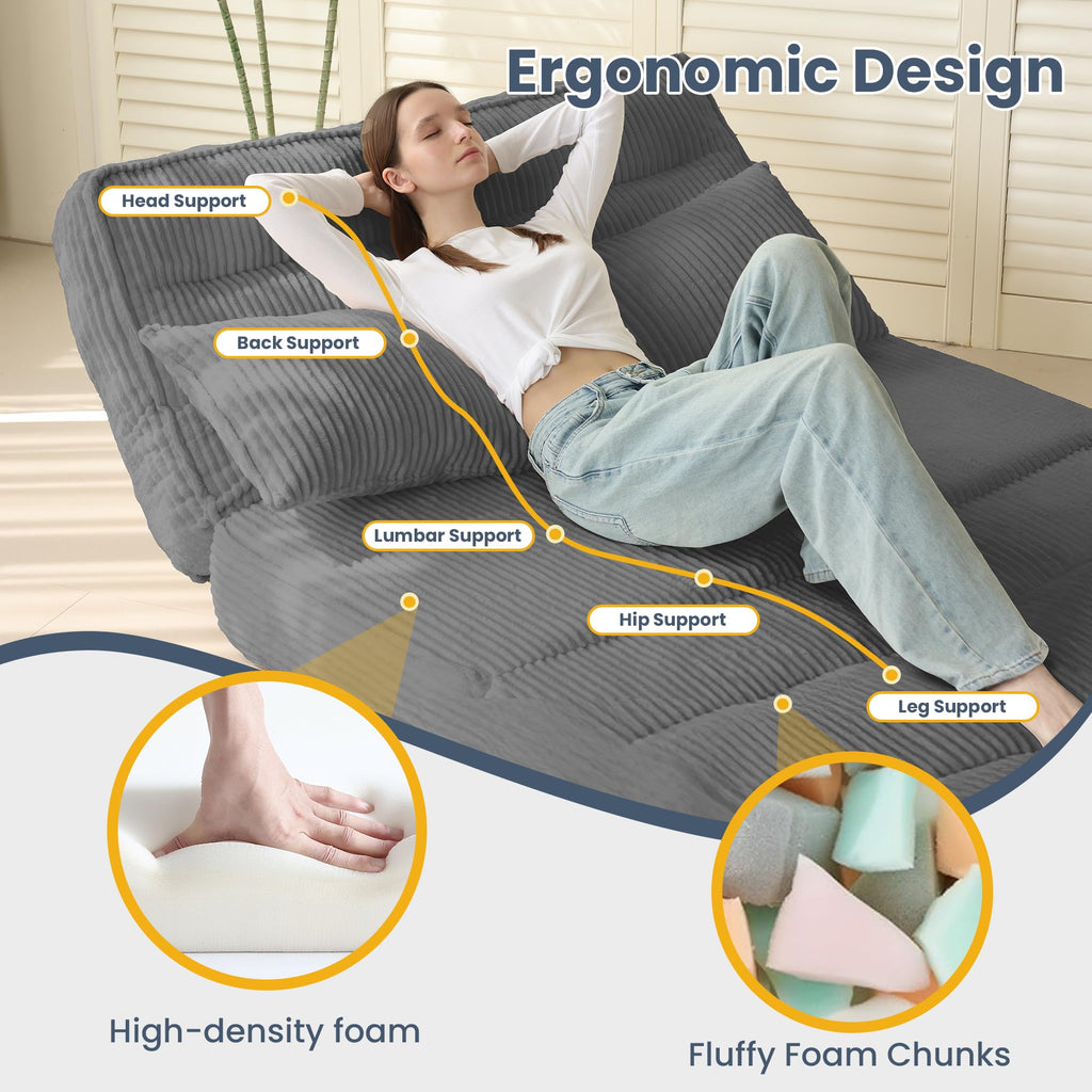 A-003,Convertible Folding Sofa Bed with Fixed Frame, 5-Position Adjustable Backrest, Thick Cushion & 2 Pillows