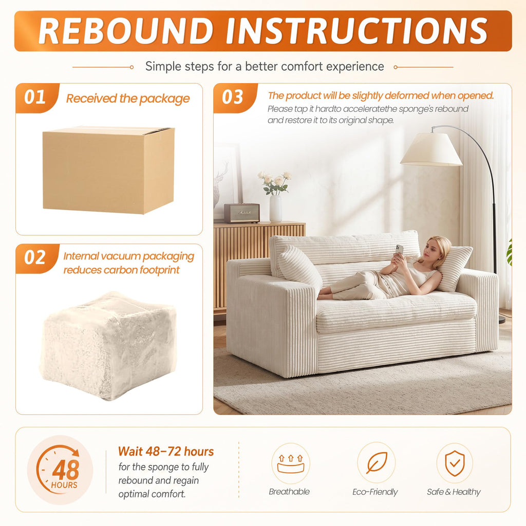 A08,2-in-1 Boneless Loveseat Sofa Bed, Fold Out Floor Couch with Pillows, Beige