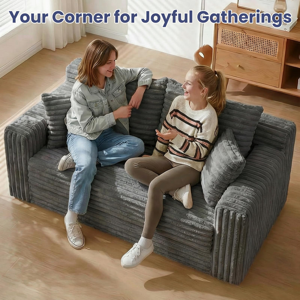 A05,3-in-1 Furry Boneless Sofa Bed, Convertible Loveseat Sleeper with Detachable Cushion & 4 Pillows, No Assembly