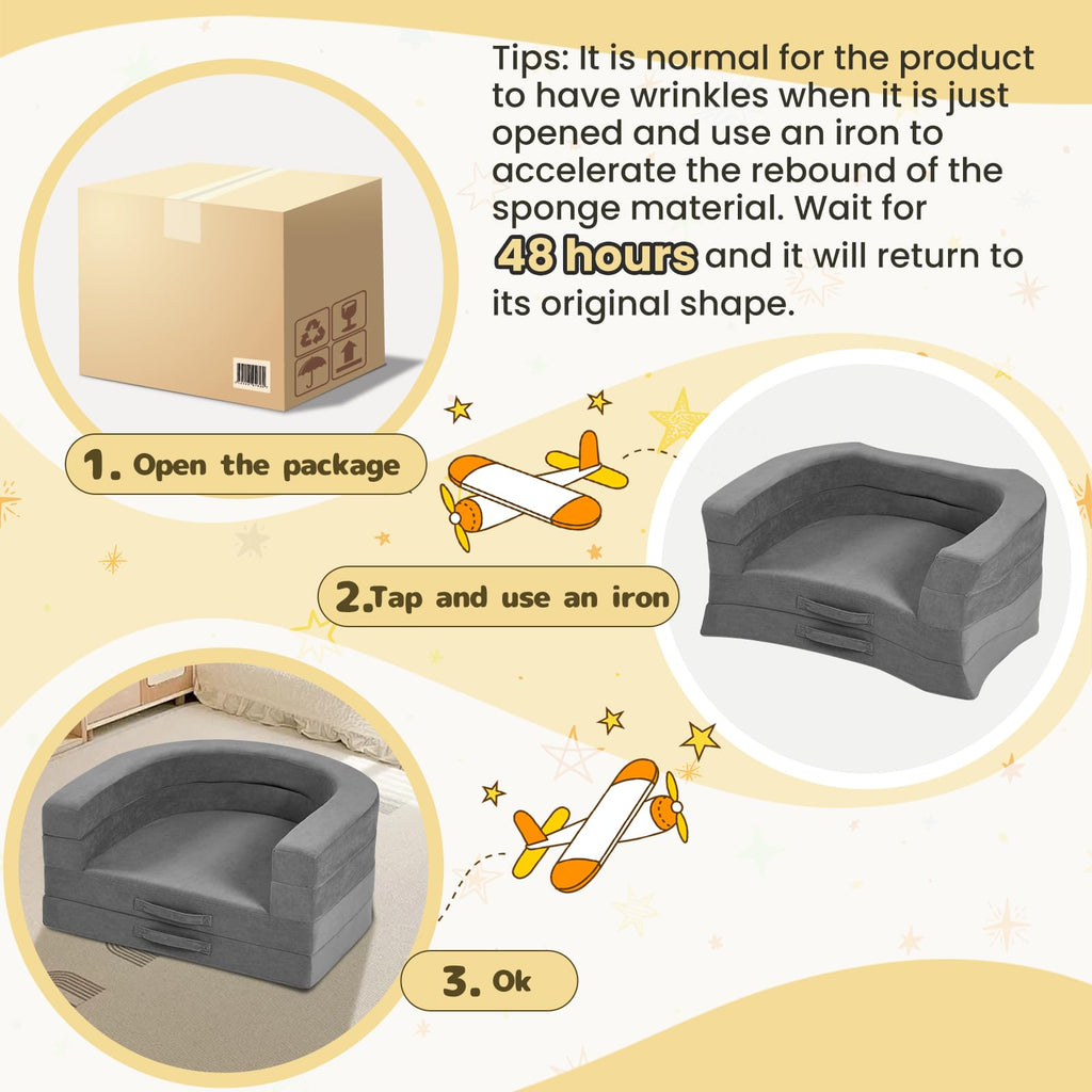 A-015,3-in-1 Foldable Travel Toddler Bed, Soft Foam Floor Lounger with Washable Cover, Star