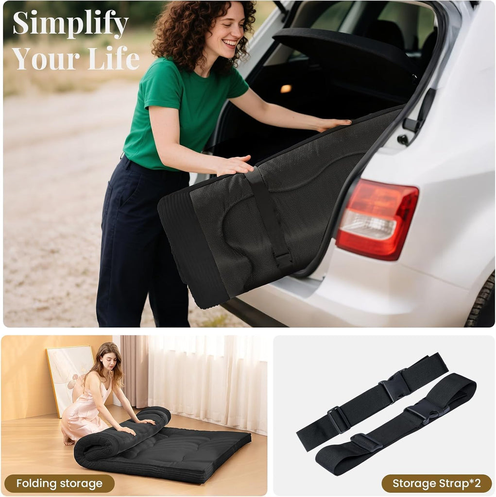 A-010,Full Size 4" Japanese Corduroy Futon Mattress, Foldable Roll-Up Floor Tatami Mat, Black